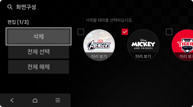 테마가 선택된 상태에서 삭제 버튼을 터치