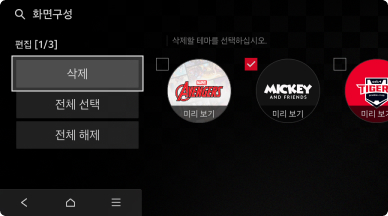 테마가 선택된 상태에서 삭제 버튼을 터치