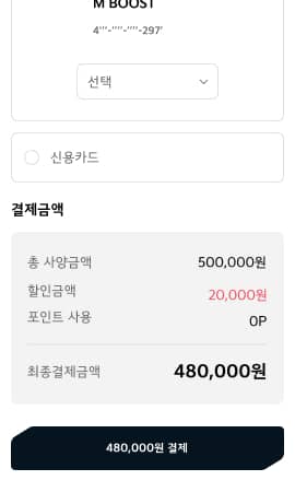 결제 수단을 선택하고 하단의 결제 버튼을 클릭합니다.